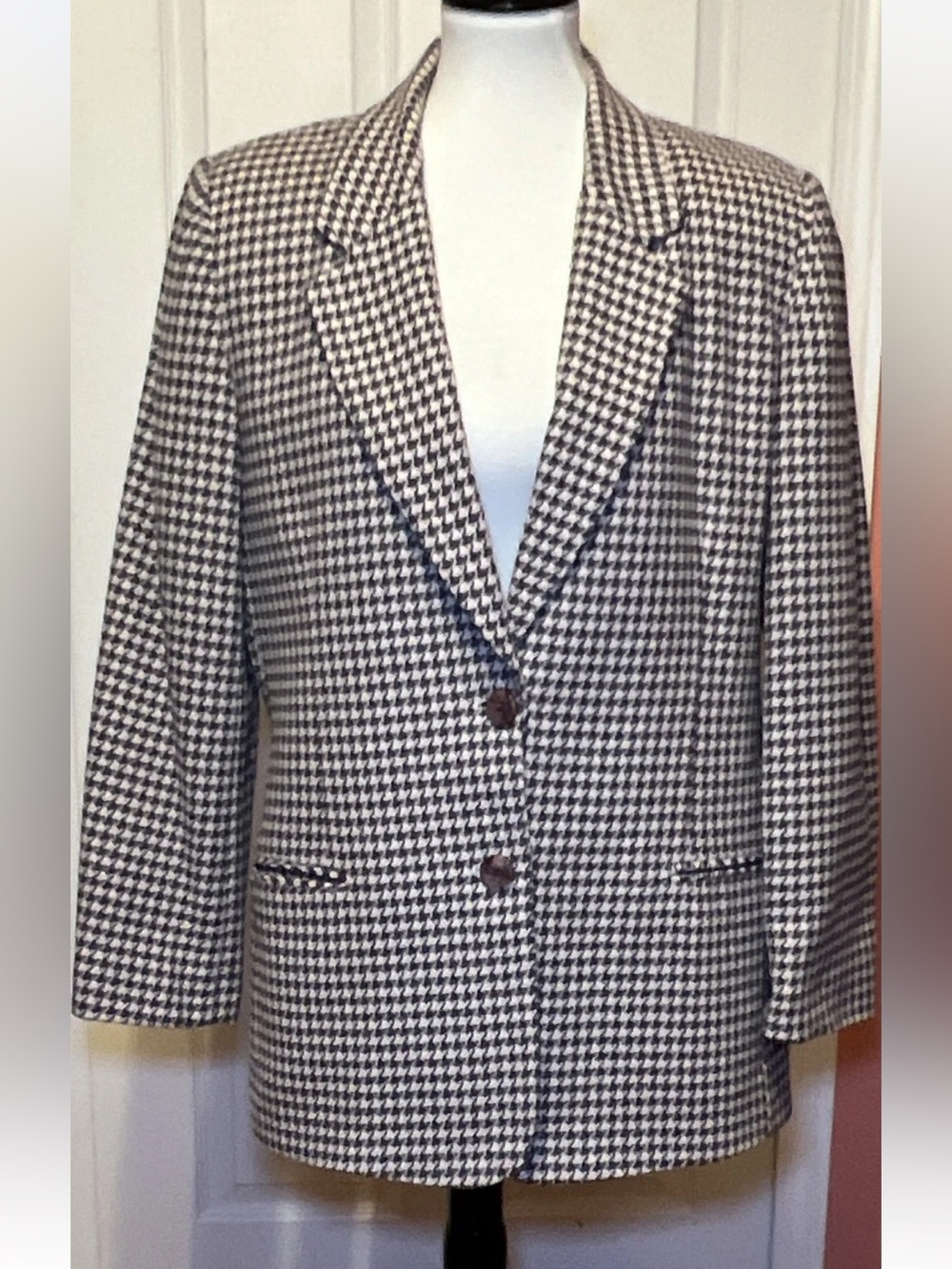 Laura Gayle Houndstooth Woven Blazer Notch Lapel Two-Button Long Sleeve Size 10